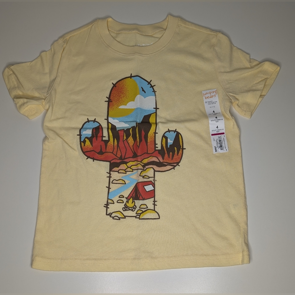 NWT Jumping Beans Size 4 Boys Yellow Short Sleeve T-Shirt Camping Cactus
